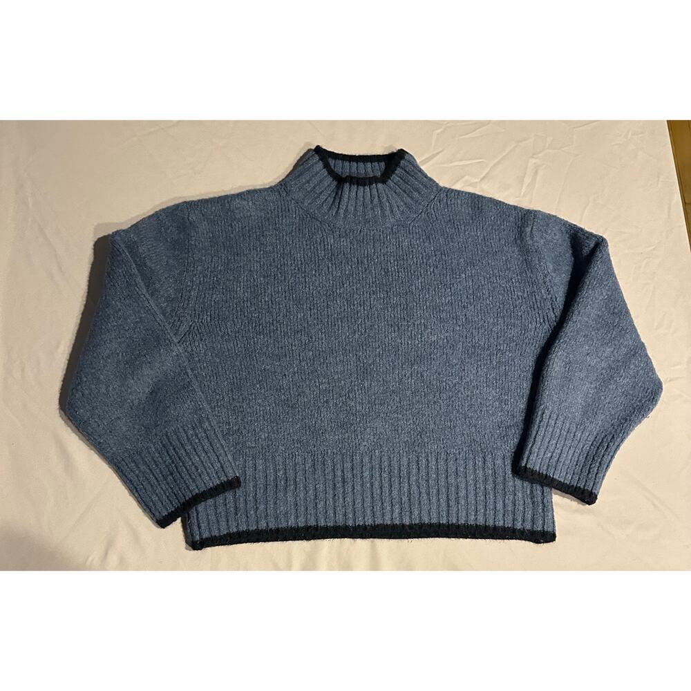 An’ge Women’s Sweater Pullover Mock Neck Blue casual Size S/M winter fall cozy